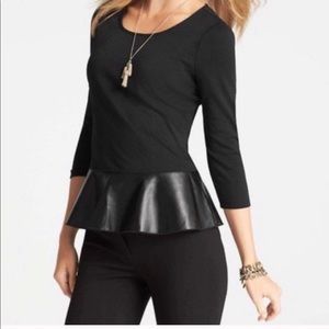 Ann Taylor “Dusk” Faux leather peplum Top Sz M